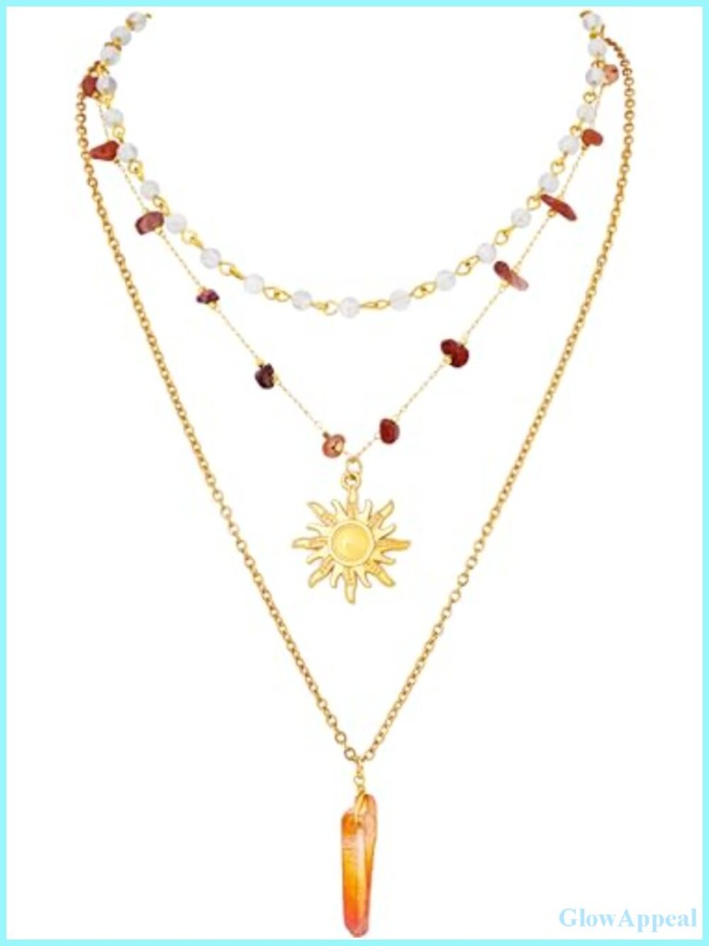 Layered Crystal Sun Necklace Boho Hippie Zinc Alloy Titanium Steel Women's Gift